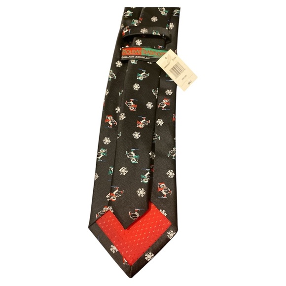 HALLMARK Penguin Holiday Traditions Necktie Black Textured Christmas - Picture 3 of 7